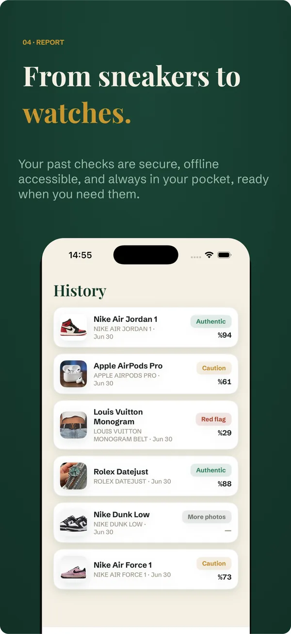 History of past checks with their verdicts
